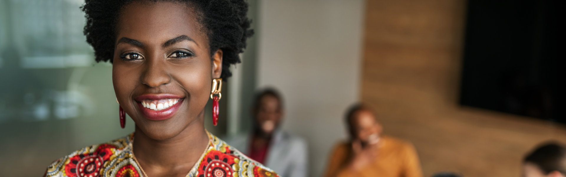 close up of business woman smiling